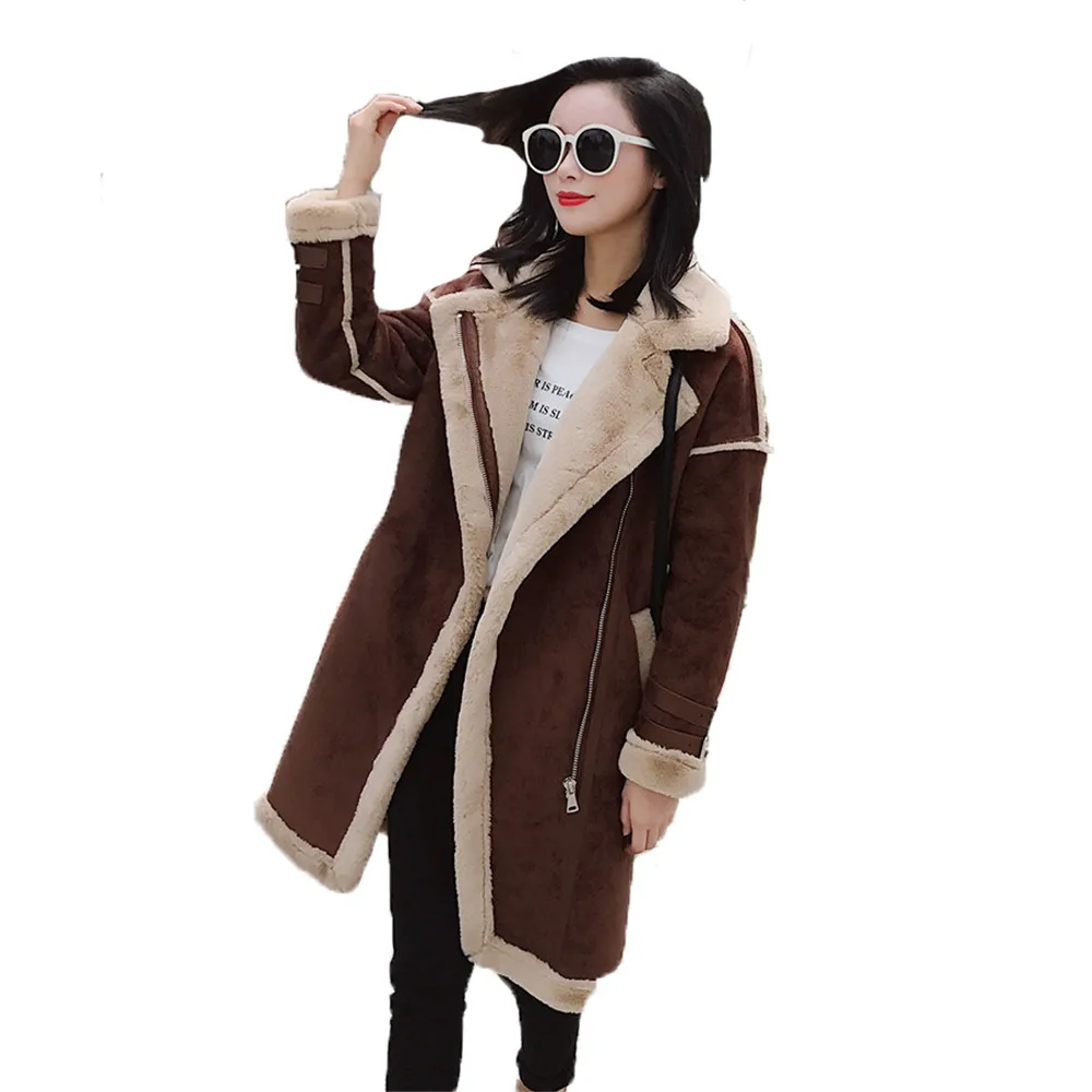 Пальто из искусственного меха для женщин коричневого размера плюс, свободные длинные топы 19, осень зима, новинка, с отворотом, с длинным рукавом, плюс толстое теплое пальто из искусственного меха LR698 - Цвет: Brown