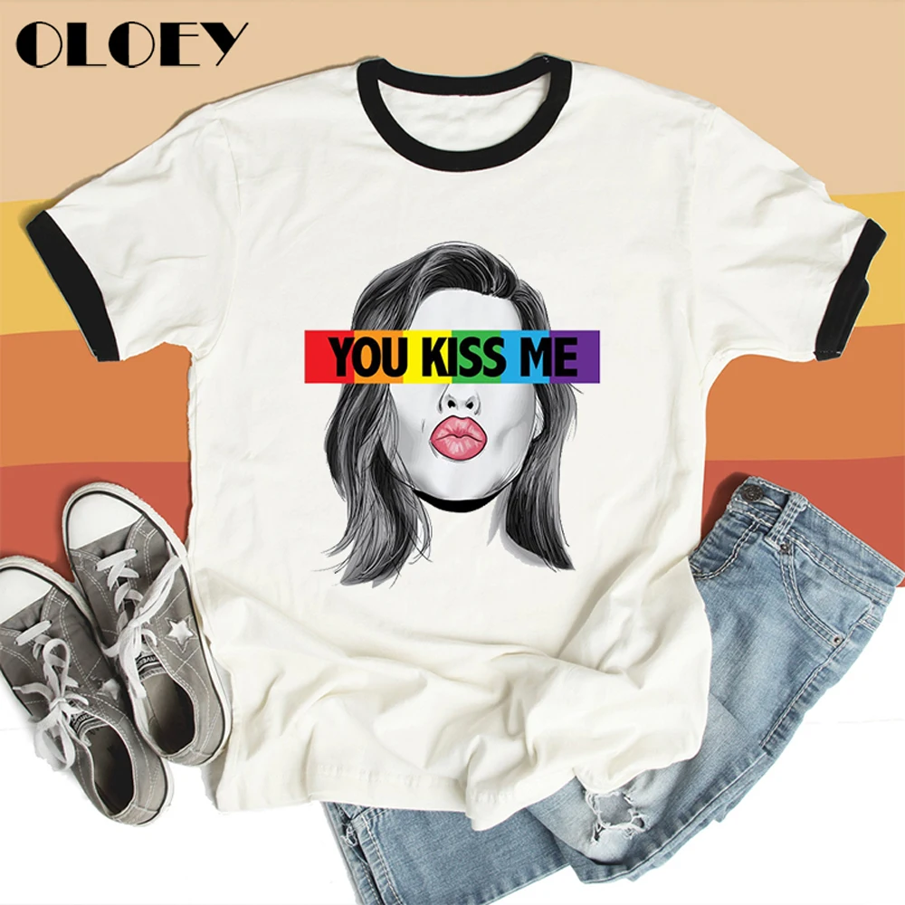 Летняя женская футболка с надписью You Kiss Me модель 2020 года модная одежда уличная