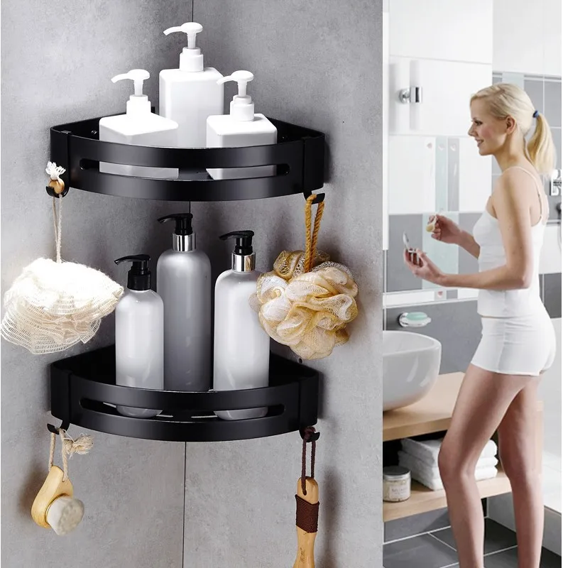 Punch-free bathroom tripod bathroom organizer wall hanging toilet tripod  bathroom bathroom corner basket black