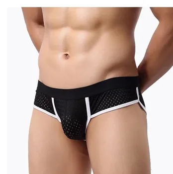 

Sexy men s low waist sexy briefs mesh breathable male underwear tight transparent man underwear