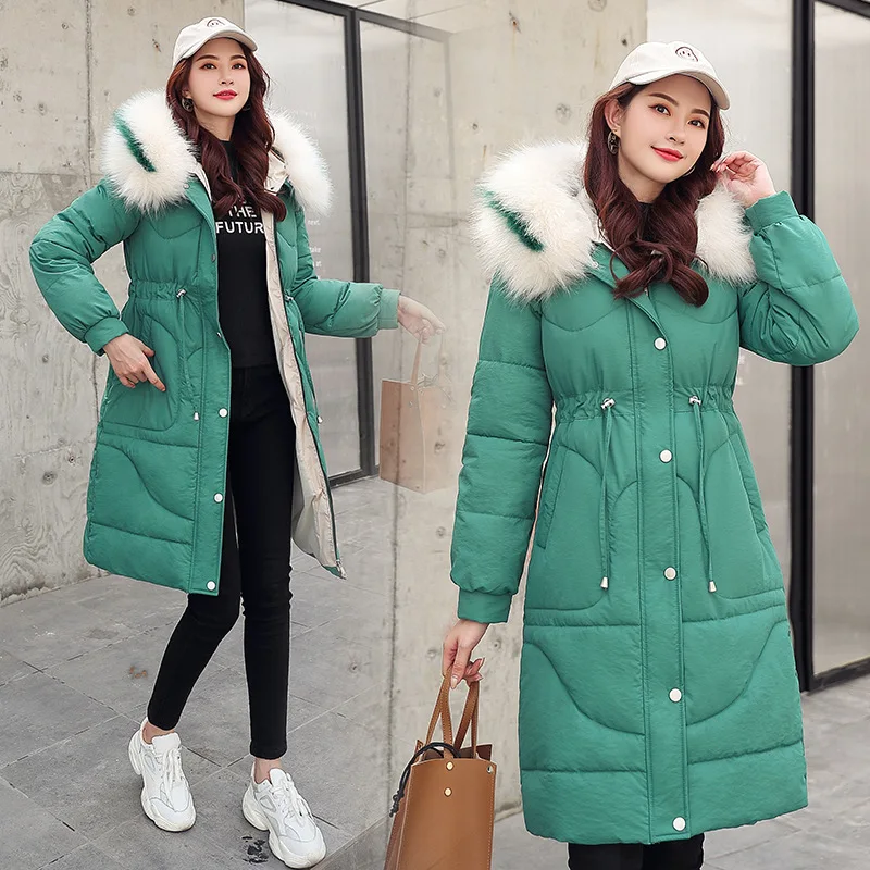 

2019 Winter New Style WOMEN'S Dress Mid-length Fur Collar Cotton Coat Thick Warm Cotton-padded Jacket Coat down Feather Cotton-p