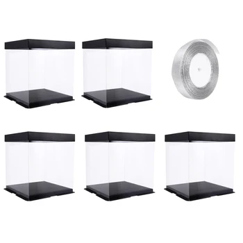 

5PCS Cake Packing Box Simple Durable Transparent Portable Exquisite Gift Box Paper Cover Packing Box Cake Box for Birthday Party