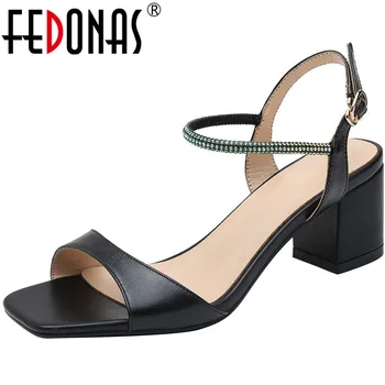 

FEDONAS Metal Buckle Lace Up Women Sandals Genuine Leather High Heels Pumps 2020 Spring Summer Wedding Prom Concise Shoes Woman