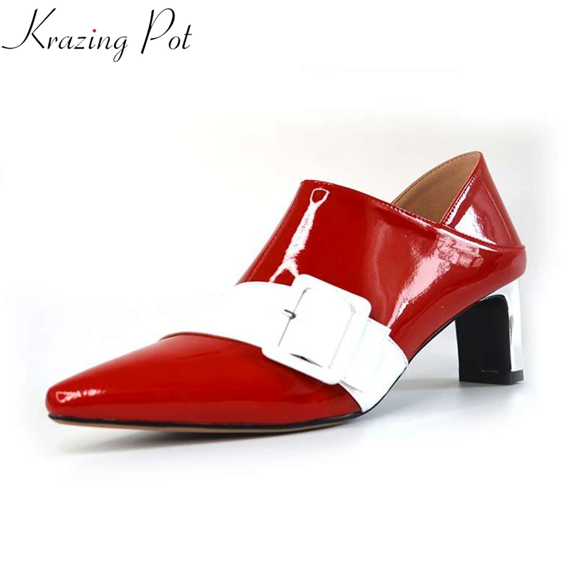 

Krazing pot microfiber natural skin pointed toe high heels slip on gorgeous buckle decoration French romantic Autumn pumps l22