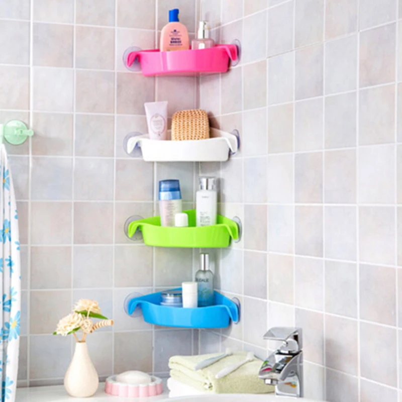 Fanxing 4 Colors Home Bathroom Corner Shelf Suction Rack Organizer Cup Storage Shower Wall Basket