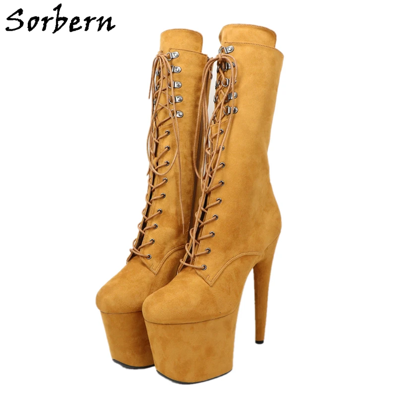 

Sorbern Ginger Women Boots Mid Calf 8 Inch High Heel Extreme High Ladies Booties Platform Lace Up Shoe Pole Dance Custom Colors