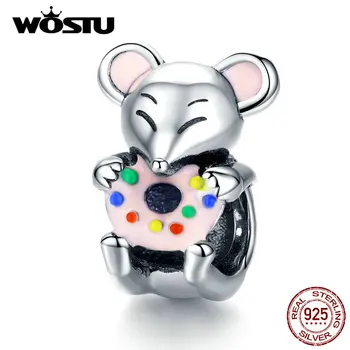 

WOSTU Real 925 Sterling Silver Little Mouse Beads Animal Charms Fit Original Bracelet Pendant For Women Jewelry Making DXC1318