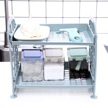 

2-Tier Assembled Storage Shelf Plastic Seasoning Storage Rack Countertop Shelf for Kitchen Desk Countertop Organizer LAD