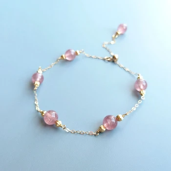 

Lii Ji Real Strawberry Quartz GF Chain Adjustable Bracelet Delicate Jewelry For Female Chain Bracelet