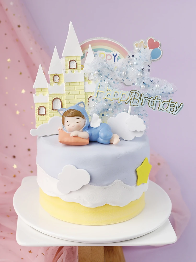 Decoration De Gateau Pour Bebe Prince Garcon Et Fille Princesse Nuage Sommeil Joyeux Anniversaire Fournitures De Fete Pour Enfants Cadeaux D Amour Roses Aliexpress