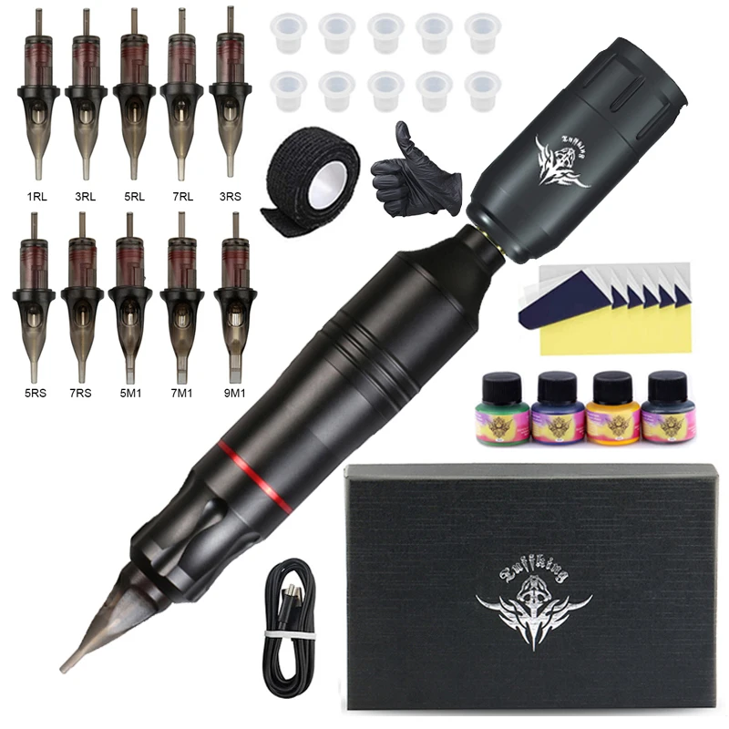 Tattoo Kit Professional Wireless Machine Rotary Pen with Cartridge Needles Permanent Makeup Set for Beginners |