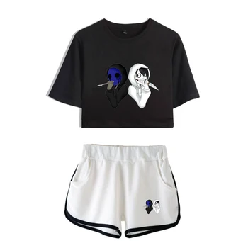 

unique horror atmosphere of black humor creepypasta print Leisure Women Two Piece Set Shorts+lovely T-shirts Hot Sale Clothes