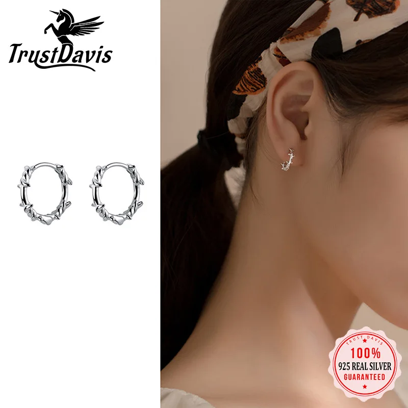 TrustDavis Real 925 Sterling Silver Fashion Sweet Barbed Wire Ear Cuff Clip On Hoop Earring For Women Wedding Jewelry DS1410