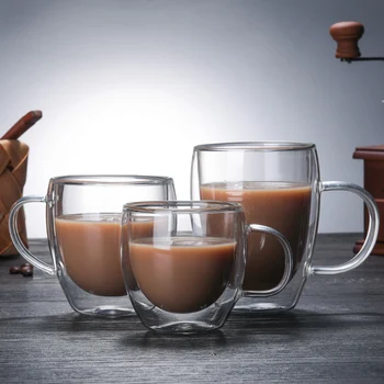 

Heat Resistant Double Wall Glass Cup Coffee Mug Double Layer Reusable Carafe For Juice Milk Tea Beer Wine Beverage Latte Dessert