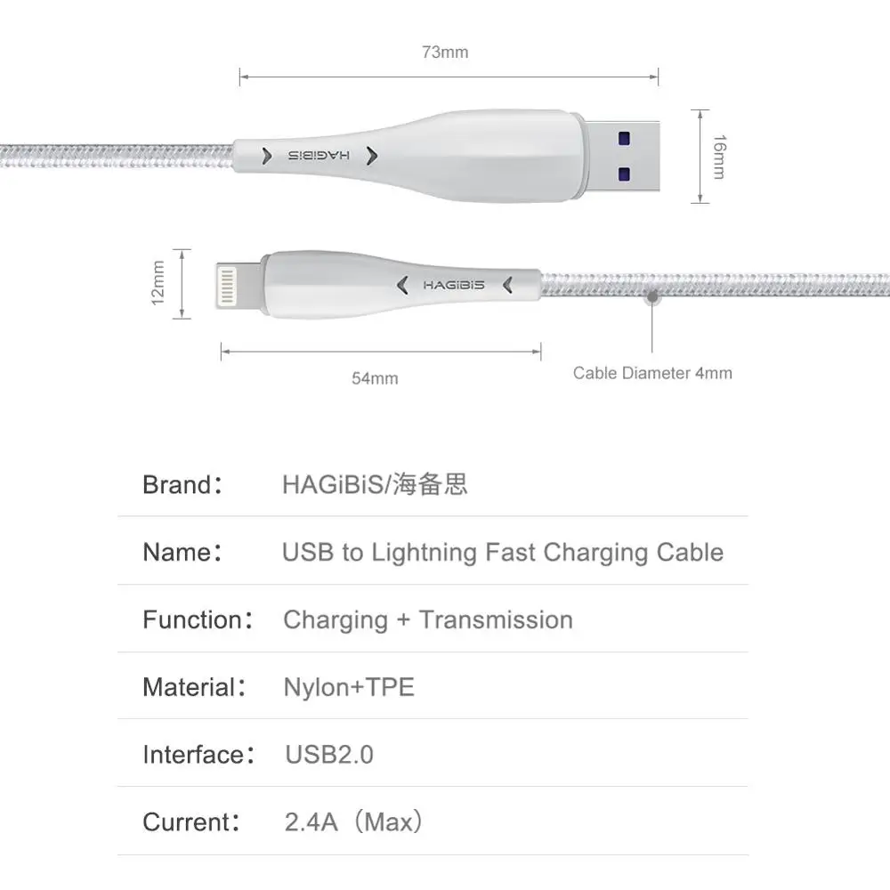 Hagibi MFi, кабель USB для iPhone 11 Pro X XS 8 2.4A быстрая зарядка, кабель Lightning для iPhone 6, USB кабель для передачи данных, зарядный кабель для телефона