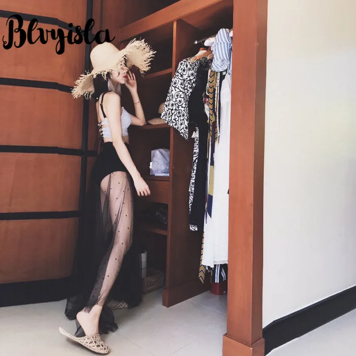 Blvyisla, сексуальное бикини, три части, длинная сетчатая юбка, купальник для женщин, горячий купальник, маленькая грудь, собирающий купальник, Азиатский размер