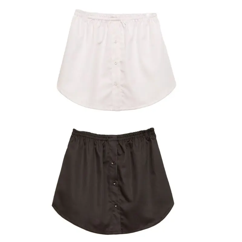 

Womens A-Line Flared Curved Fake False Hem Button Down Detachable Waist Skirt