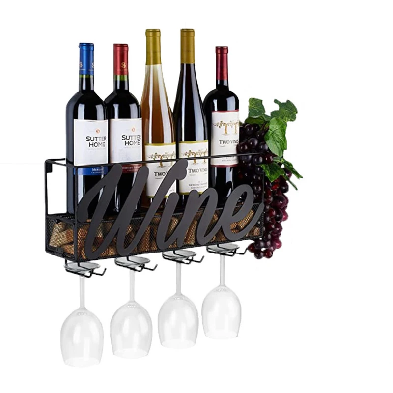 

Wall Mounted Wine Rack Cork Storage Container Hanging Wine Glass Holder Wine Storage Rack Home Kitchen Bar Decor Accessories