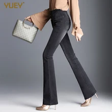 Женские Эластичные расклешенные джинсы, женские красивые модные джинсы на осень, облегающие, с высокой талией, черные, синие, Размеры S до 5XL, брюки