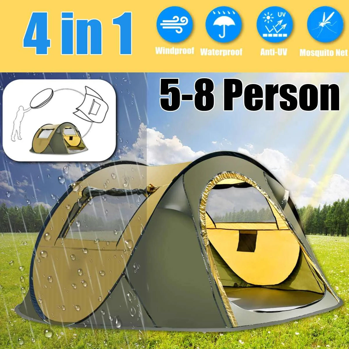 

Free Build 5-8 People tent pop up camping tents outdoor camp beach open tent waterproof tents large automatic ultralight fami