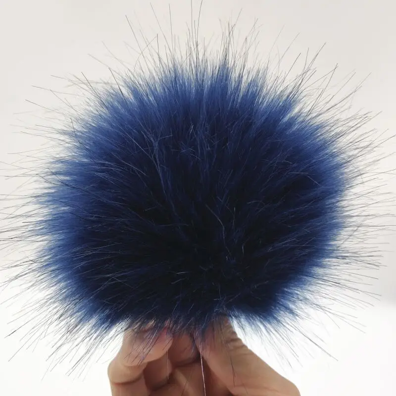 Темно-синие пушистые Меховые помпоны для шапочки 12 см, пушистые Помпоны для обуви, сумок, шапок, аксессуаров для одежды