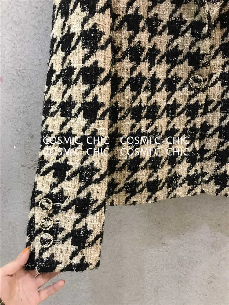 Cosmicchic зимний элегантный офисный костюм в ломаную клетку комплект из двух предметов куртка на одной пуговице высокая талия широкие длинные штаны