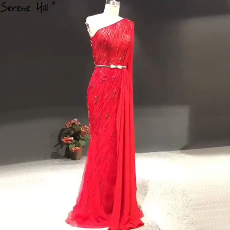 red one shoulder gown