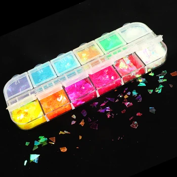 

12Grids/Set Holographic Nail Art Decorations Mix Color Sequins Irregular Flakes Butterfly 3D Ultrathin Glitter Nails Accessories