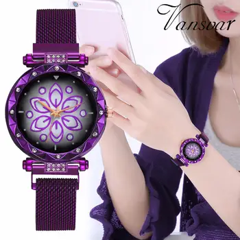 

Women Watch Sky Star Quartz Watch Rhinestone Magnet Band Flower Fashion Casual Women Watches Clock Wristwatch reloj de mujer