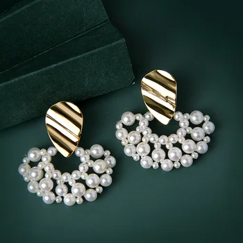 

France Style 100% real. Authentic 925 Sterling silver Pearls &Irregular Geometric Dangle Earrings Fine jEWELRY tle959
