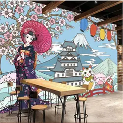 Ручная роспись Япония знаменитые прицелы настенная бумага 3D кимоно красота японская кухня суши Ресторан промышленный Декор настенная