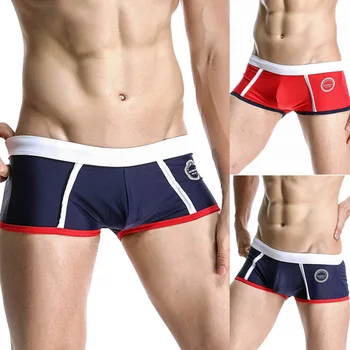 

2019 Summer New Men's Low Waist Contrast Stripe Nylon Breathable Swimwear Boxer Swim Shorts Boxer Men's Swimwear 11.15