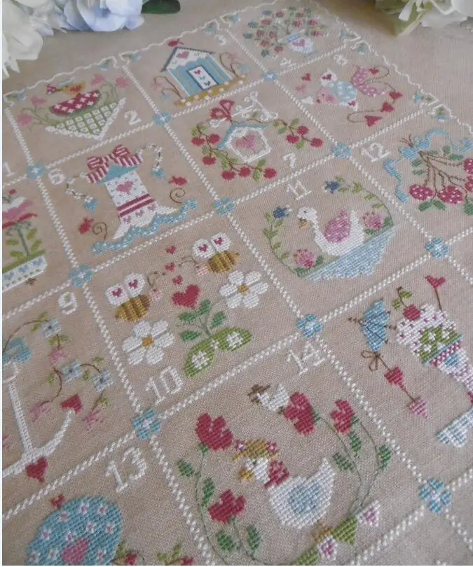 Autumn Calendar Cross Stitch Kit 4 Seasons 18ct 14ct 11ct Flaxen Linen Fabric Cloth Cotton Thread Embroidery DIY Handmade