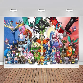 

7x5FT Background Photography Pokemons Cartoon Kids Birthday Photo Backdrops Photo Studio Props Party Banner Photocall