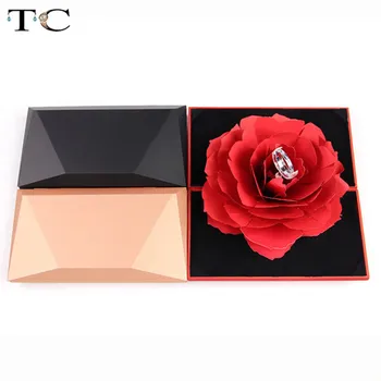 

3D Pop Up Rose Flower Ring Box Paper Engagement Wedding Ring Band Case Birthday Valentine's Day Wedding Jewelry Gift Boxes