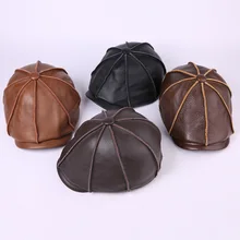 Мужская и Женская осенне-зимняя высококачественная воловья кожа, остроконечная Кепка, женская модная теплая восьмиугольная кепка, мужская повседневная шапка из натуральной кожи Y10