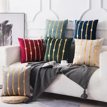 

Gold Blocking Velvet Luxury Decorative Throw Pillows Include Core 45*45cm Sofa Bed Back Cushions with Filling Inner Throwpillows