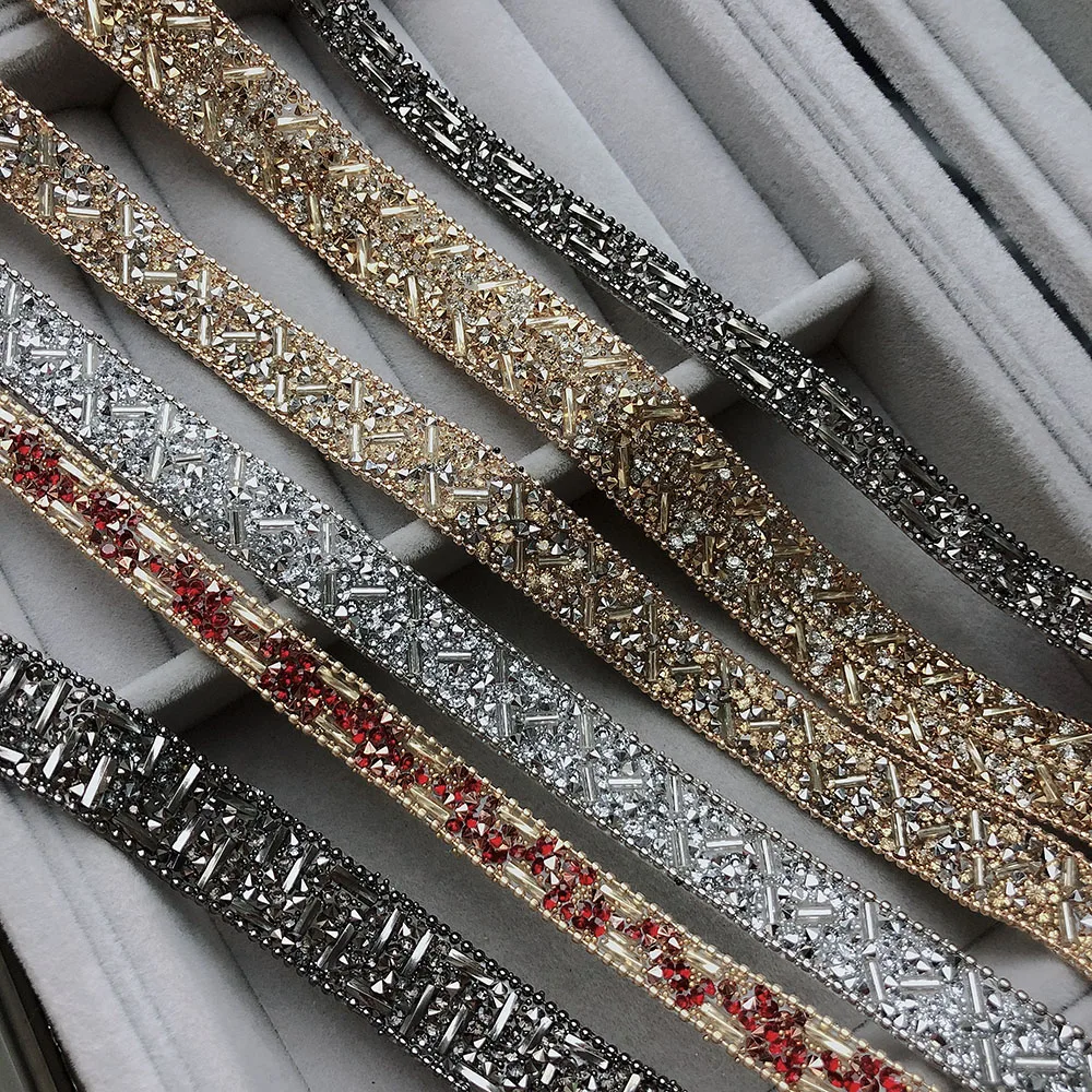 Sewing Machines fancy resin rhinestone trim,gold gunmetal clear silver new accessories trimming,1cm 2cm width banding accessories #A02 Elastic Bands