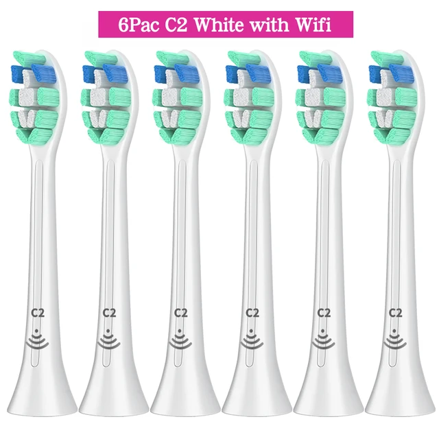 Apply to Philips Sonicare Toothbrush HX6250 HX6530 HX6730 HX6930 Electric Toothbrush Replacement Heads Bluetooth BrushHeads 6Pcs-C2-WH-With Wifi