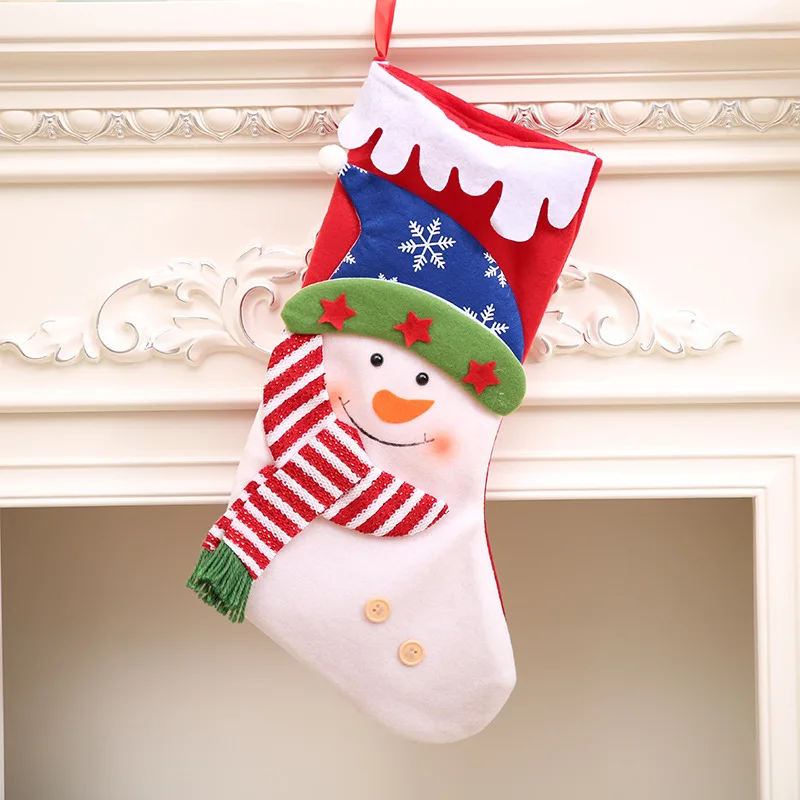 46*19cm Christmas Stocking With 3D Santa Claus Snowman Bear Decoration Non-woven