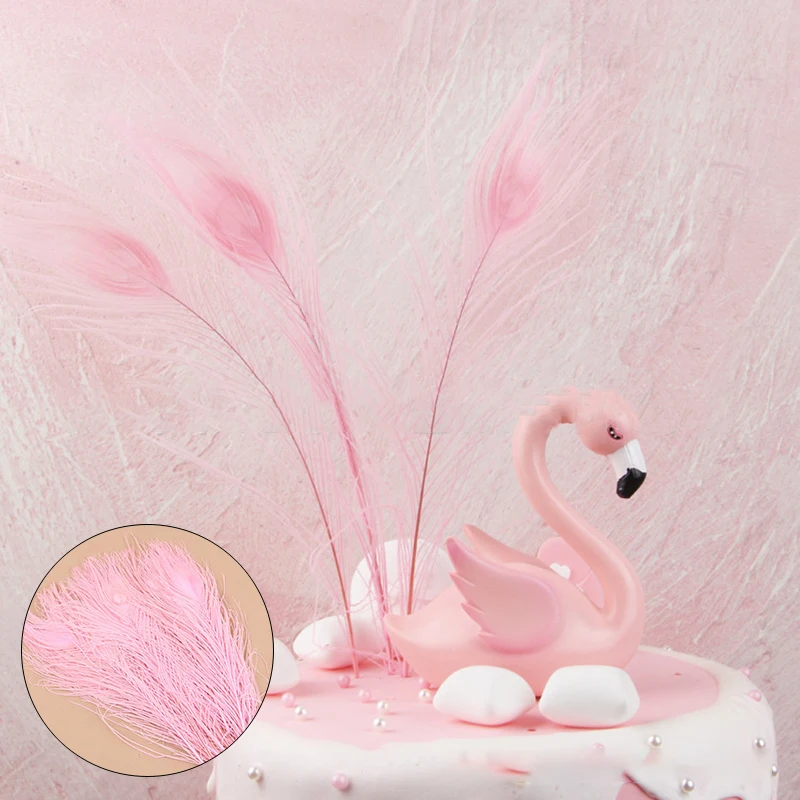 Pink Peacock Feather Hair Flamingos Happy Birthday Cake Topper Peacock Birthday Cupcake Toppers Premium Wedding Decor