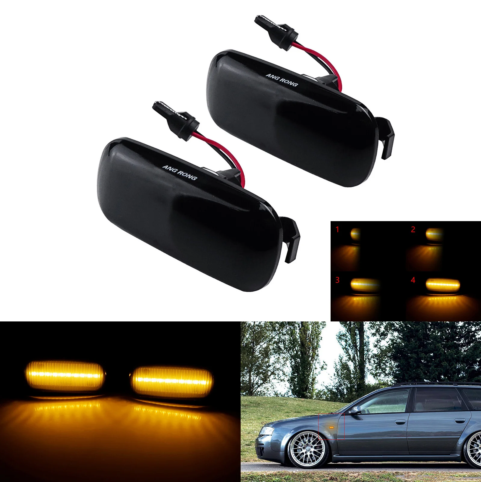 

ANGRONG 2X подходит для 2000-2008 Audi A3 A6 RS6 A8, динамический Светодиодный Боковой индикатор, ретранслятор, светло-желтый