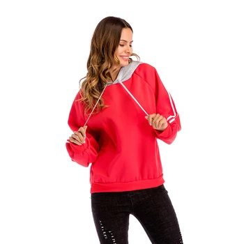 

5691 # Autumn Clothing New Drawstring Solid Color Joint Raglan Sleeve Hooded Pullover Hoody Women's 2020 New