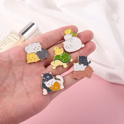 Meow Kitten Enamel Pin Animal Series Three Cats Hugging Cartoon Tortoise Metal Badge Lapel Brooch Kids Gift Hat Bag Jewelry