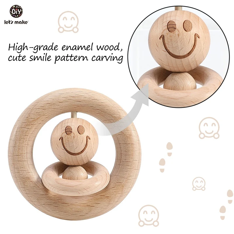 Let s Make Baby Toys 0 12 Months Wooden Rattles Smiley Face Wood Ring Musical Developmental 4
