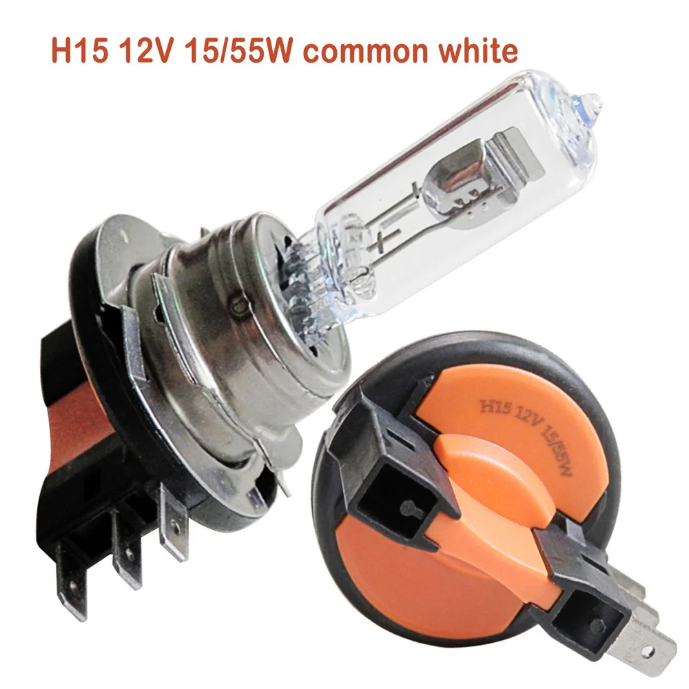 2pcs Car H15 Halogen Bulbs 12V Turn Signal Headlight Fog Light DRL 55W Transparent White Halogen Bulb Light