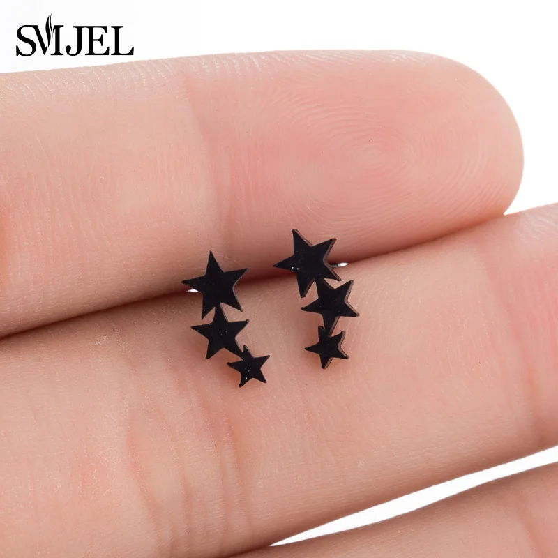 SMJEL Small Stainless Steel Geometric Minimal Earring Women Kid Jewelry pendientes Punk Black Earing Triangle Men Wholesale 2019