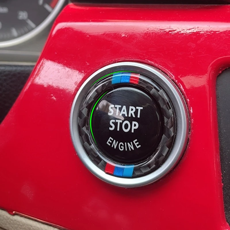 Carbon Fiber Car Engine Start Stop Push Button Key Ring Trim for BMW E90 E92 E93