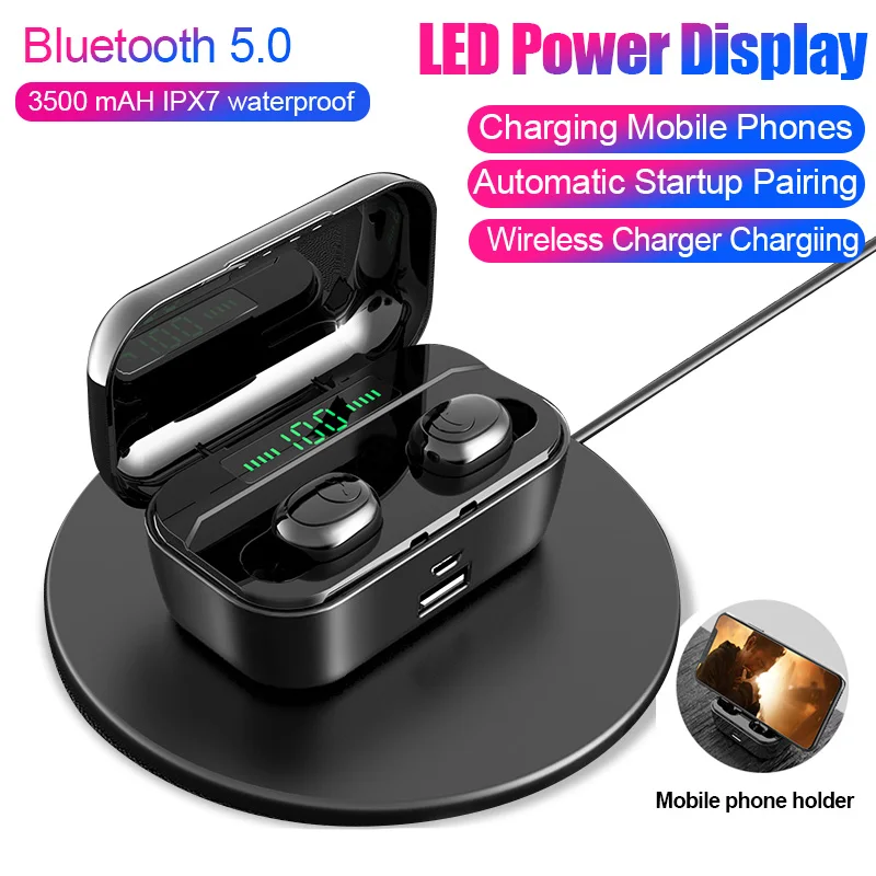 

Bluetooth Earphones 5.0 LED Power Display 3500mAh Power TWS Mini Wireless Headset Waterproof Headphone Sports Earbuds Gaming