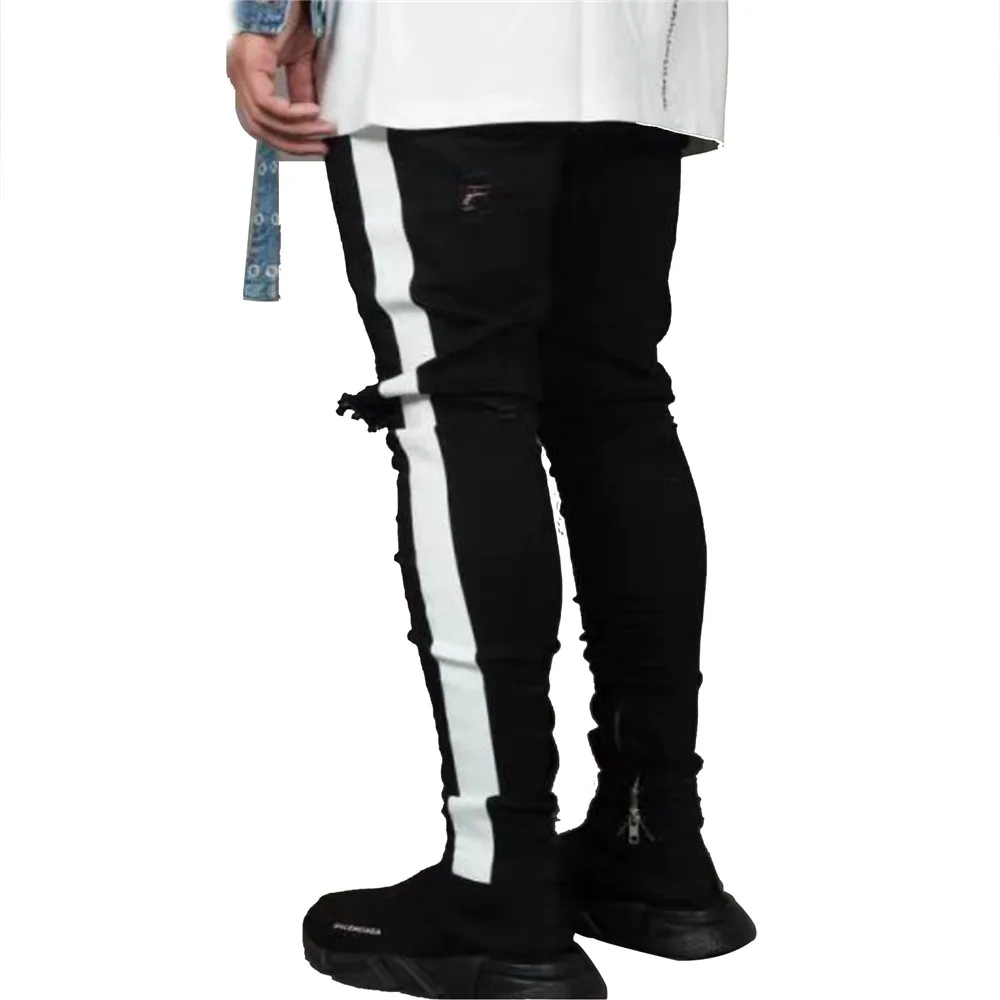 New Fashion Skinny Men Stylish Ripped Pants Biker Skinny Slim Straight Frayed Denim Trousers Pantalon Homme Hip Hop Men Pants